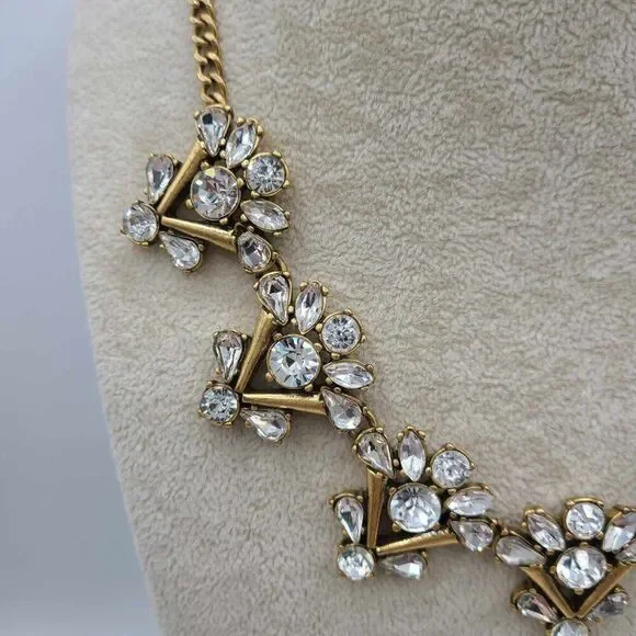 J Crew Clear Crystal Gold Tone V Cluster Statement Necklace - Picture 8 of 9